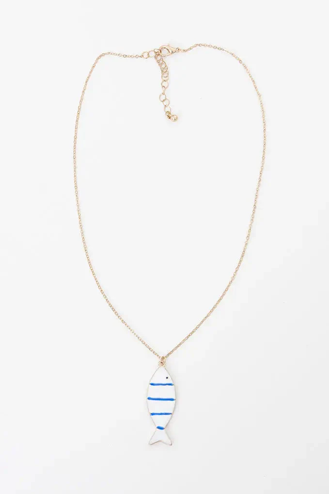 Collar pez cerámica y metal a rayas azules – Image 3