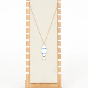 Collar pez cerámica y metal a rayas azules
