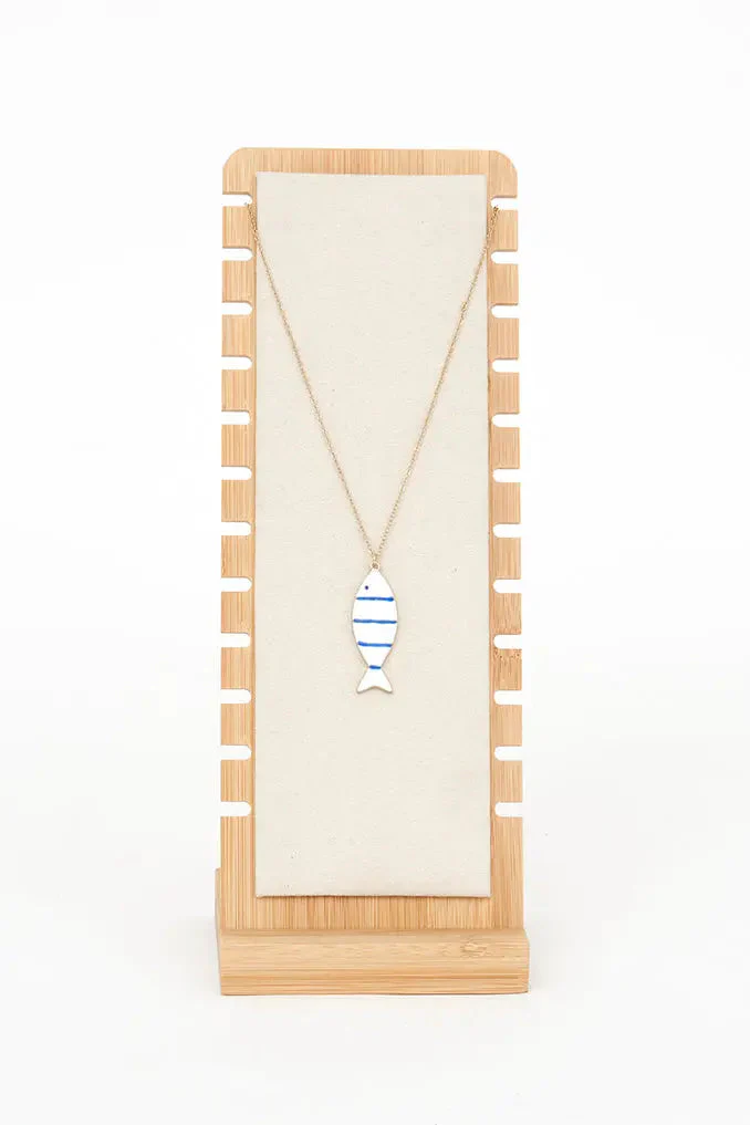 Collar pez cerámica y metal a rayas azules