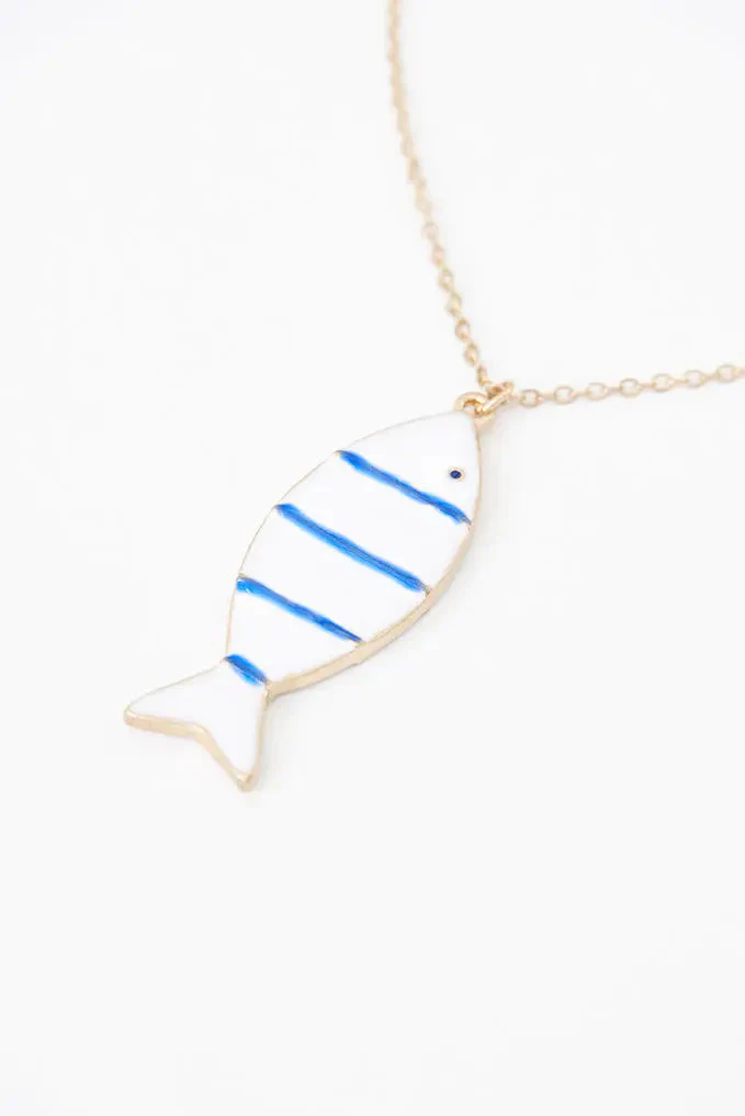 Collar pez cerámica y metal a rayas azules – Image 4