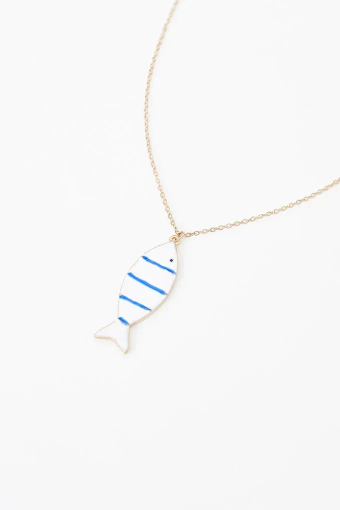 Collar pez cerámica y metal a rayas azules – Image 5