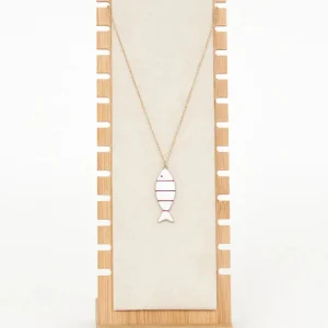 Collar pez cerámica y metal a rayas rojas