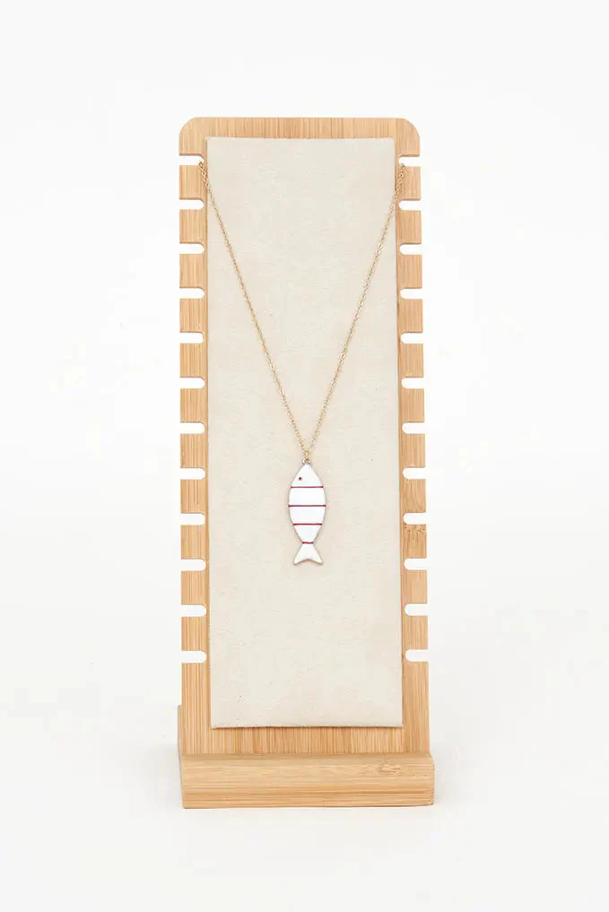 Collar pez cerámica y metal a rayas rojas