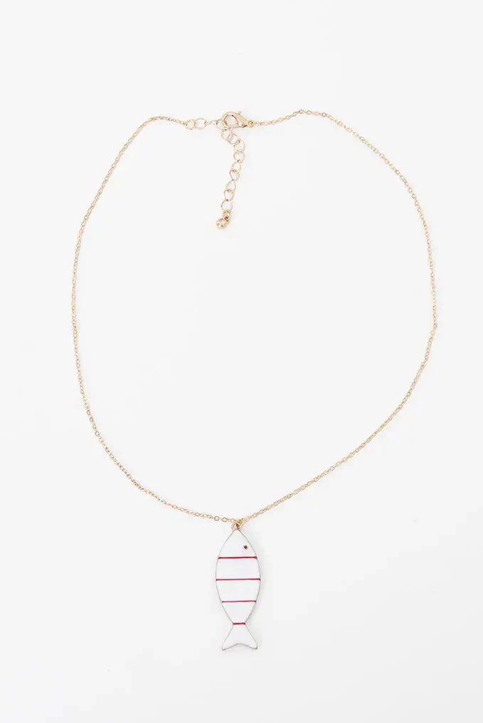 Collar pez cerámica y metal a rayas rojas – Image 3