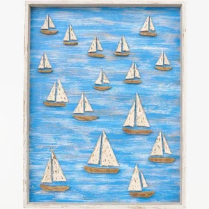 Cuadro de madera con un paisaje marinero de veleros