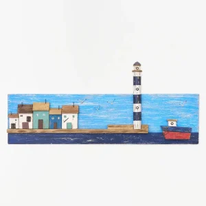 Cuadro panorámico de paisaje costero madera envejecida