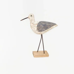 Pájaro con base de madera. Pintado en tonos blancos y grises - D2252