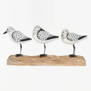 Tres pájaros sobre una base de madera envejecida - D2258