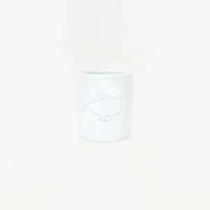 Portavelas de cerámica blanca con pez - D7297