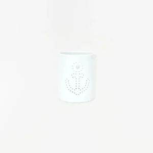 Portavelas de cerámica blanca con ancla - D7298