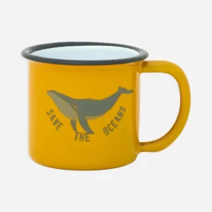 Taza esmaltada amarilla pequeña con ballena