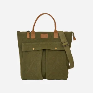Bolso canvas verde con forro de rayas