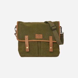 Bolso bandolera lona verde con detalles en piel