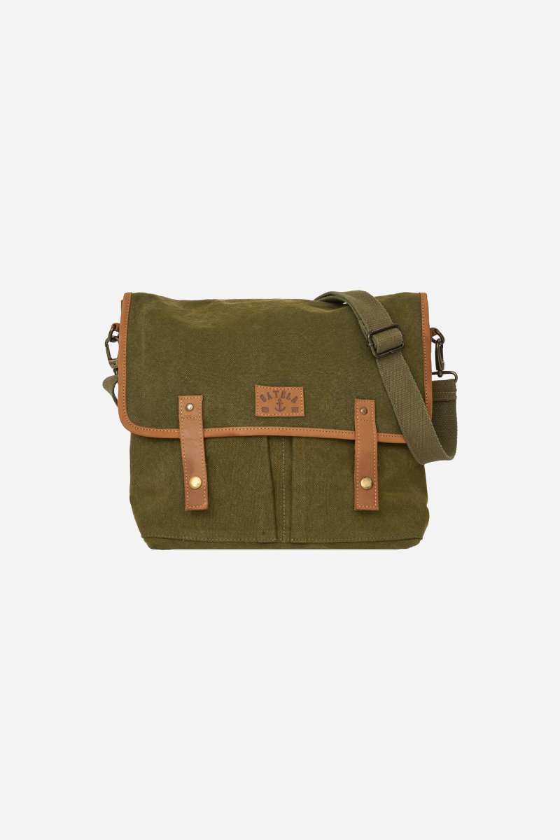 Bolso bandolera lona verde con detalles en piel – Image 2