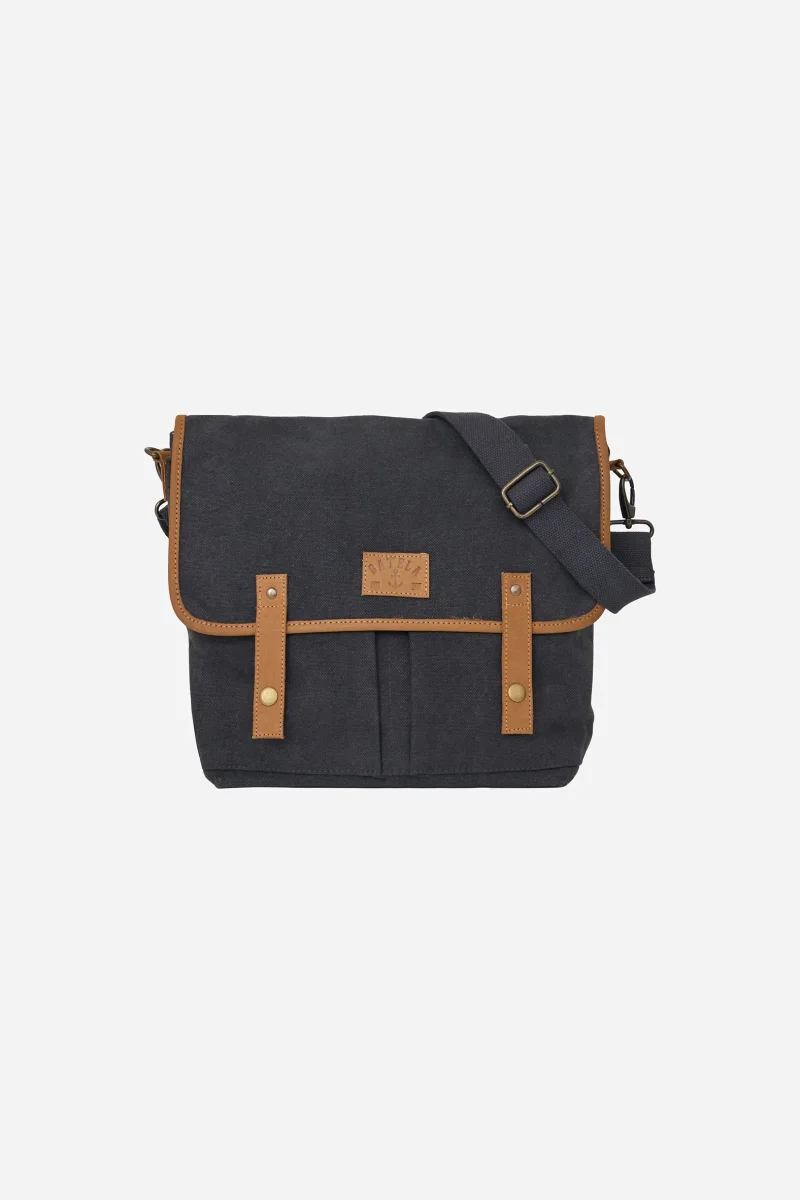 Bolso bandolera lona verde con detalles en piel – Image 3