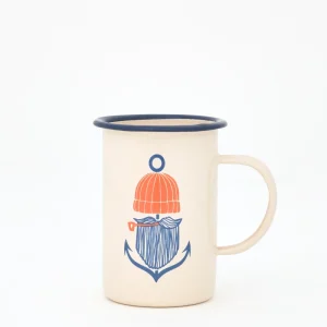 Taza esmaltada blanca marinera