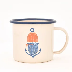 Taza esmaltada marinera con pescador