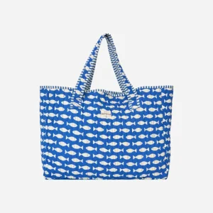 Bolsa tote marinera de algodón con peces