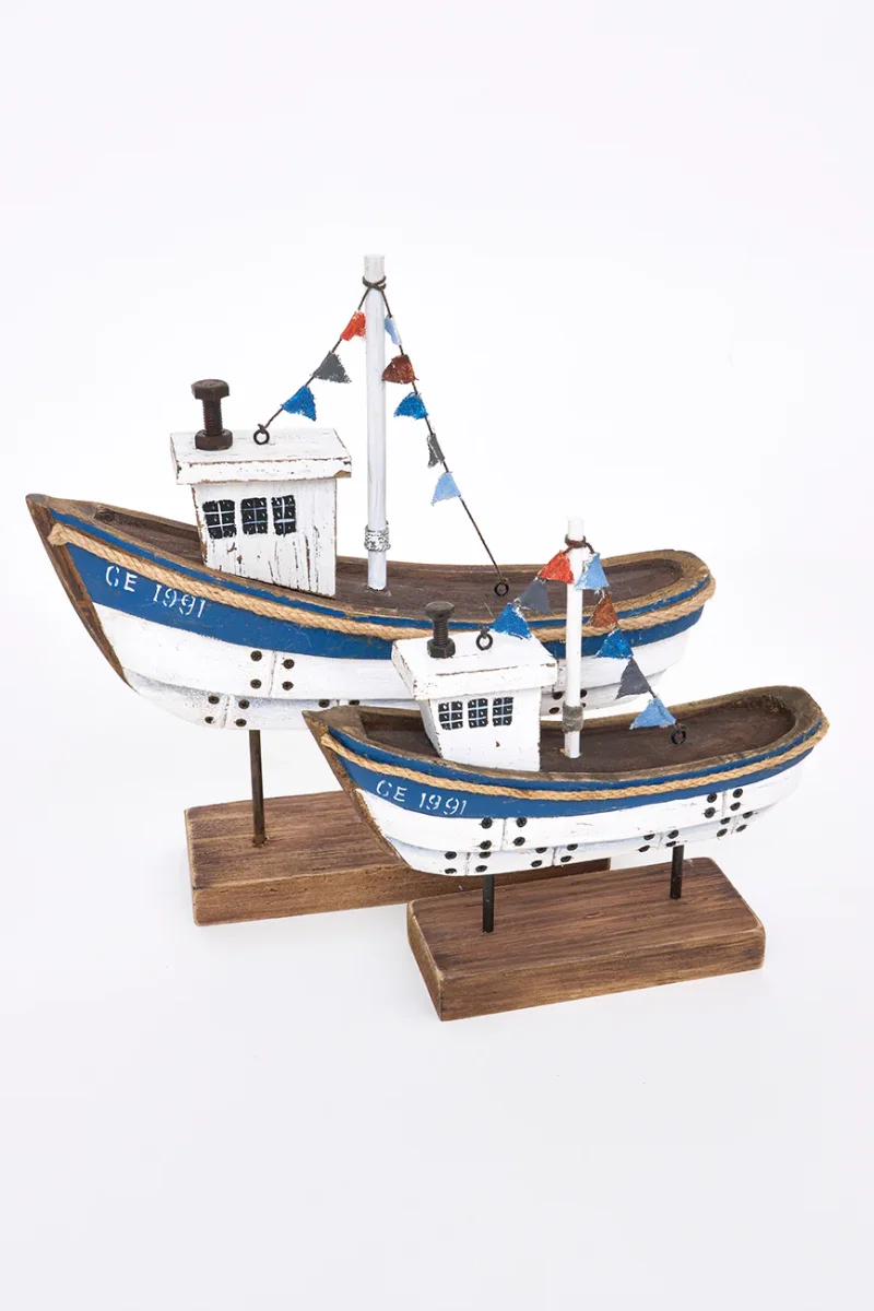 Barco decorativo de madera con base – Image 7