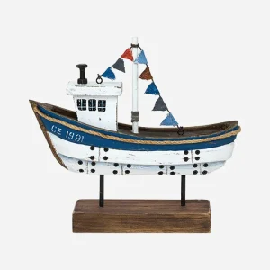 Barco decorativo de madera con base