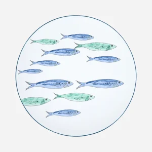 Plato grande de gres con banco de peces
