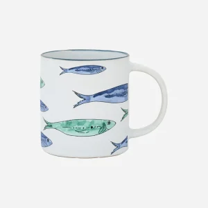 Taza de gres con banco de peces