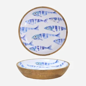 Bol grande de madera banco de peces