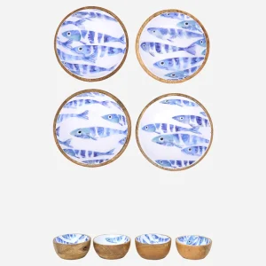 Set de 4 boles pequeños de madera esmaltada con peces