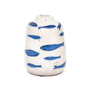 Vasija de terracota con peces pintados