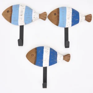 Set de 3 colgadores de madera con forma de pez