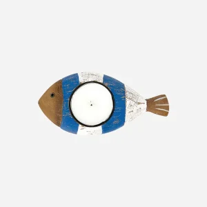 Portavelas de madera con forma de pez