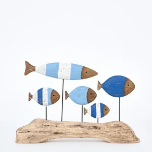 Banco de peces decorativo de madera con base