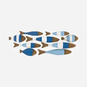 Banco de peces decorativo de madera para pared