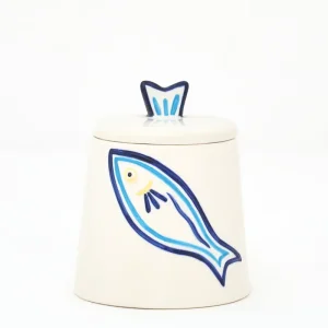 Azucarero de gres con pez pintado