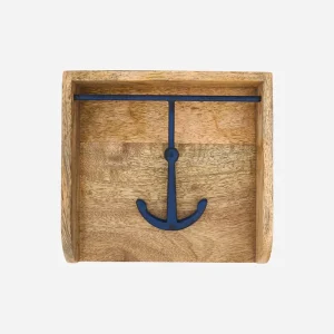 Servilletero de madera con ancla de metal