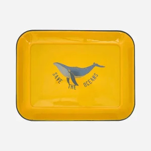 Bandeja de metal esmaltado con ballena