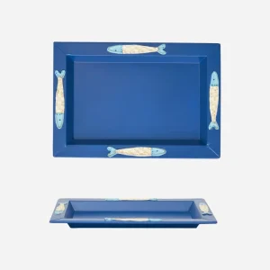 Bandeja de hojalata con peces en relieve