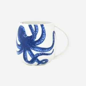 Taza con pulpo azul pintado