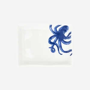 Plato cuadrado con pulpo azul