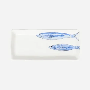Plato rectangular con peces azules
