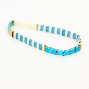 Pulsera marinera con perla de vidrio a rayas turquesa