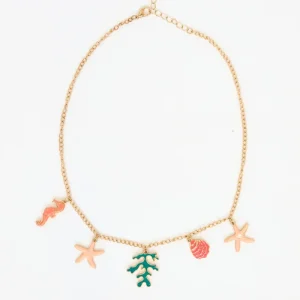 Collar dorado de acero inoxidable con motivos marinos