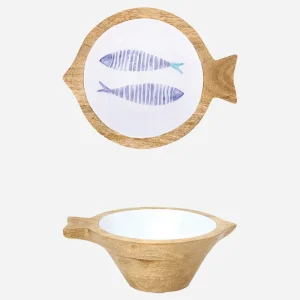 Bol de madera esmaltada con forma de pez