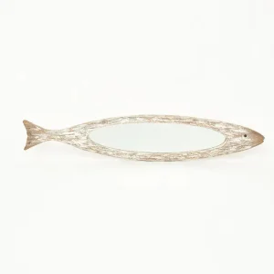 Espejo grande de madera con forma de pez