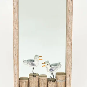 Espejo Rectangular con pájaros sobre troncos