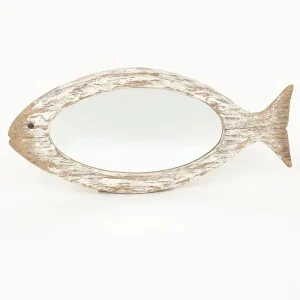Espejo tamaño mediano de madera con forma de pez