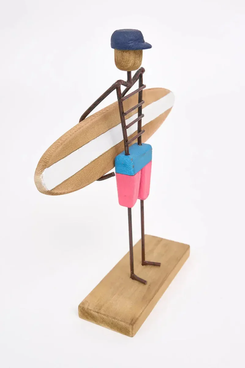 Figura de surfero de metal y madera – Image 4