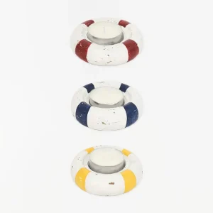 Set de 3 Portavelas con forma de salvavidas de madera