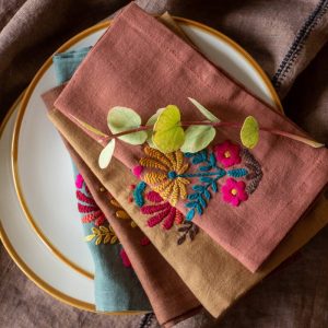 Set de 4 serviettes brodées Rosaly