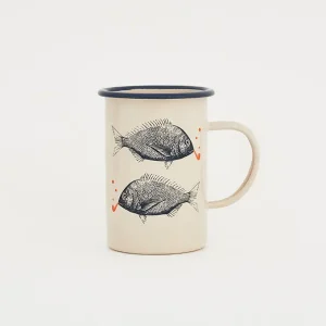 Mug largo en metal esmaltado con peces